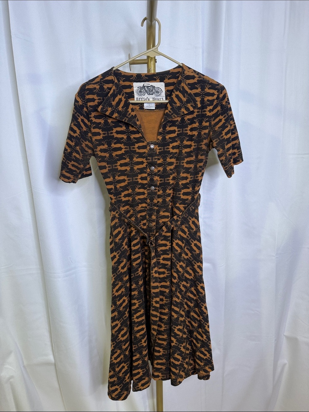 Effie's Heart Black & Rust Button-Front Midi Dress Deer Antler Bunny M